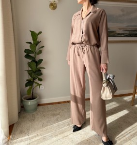 Wiskozowy komplet PURPURA| z kołnierzykiem | TAUPE M/L